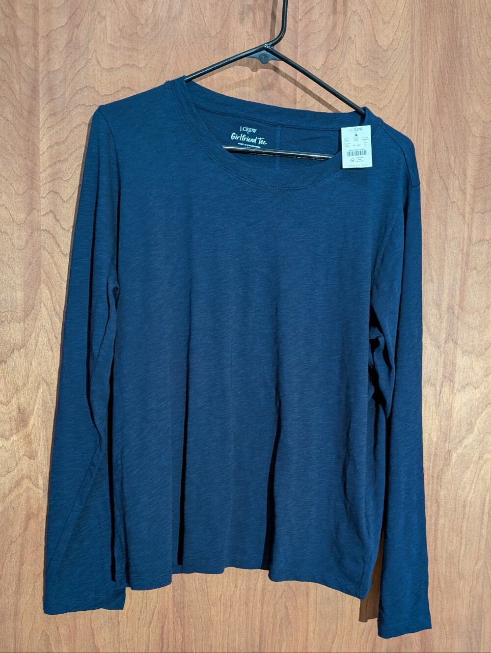 J. Crew Crewneck Girlfriend Long-Sleeve Tee in Navy XL